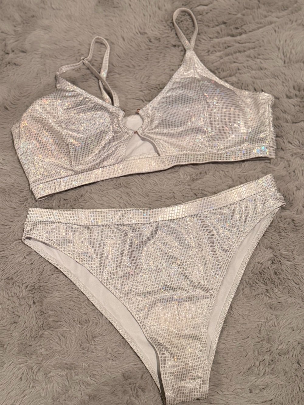 SHEIN White Iridescent Sequin Bikini Set - Women Swim